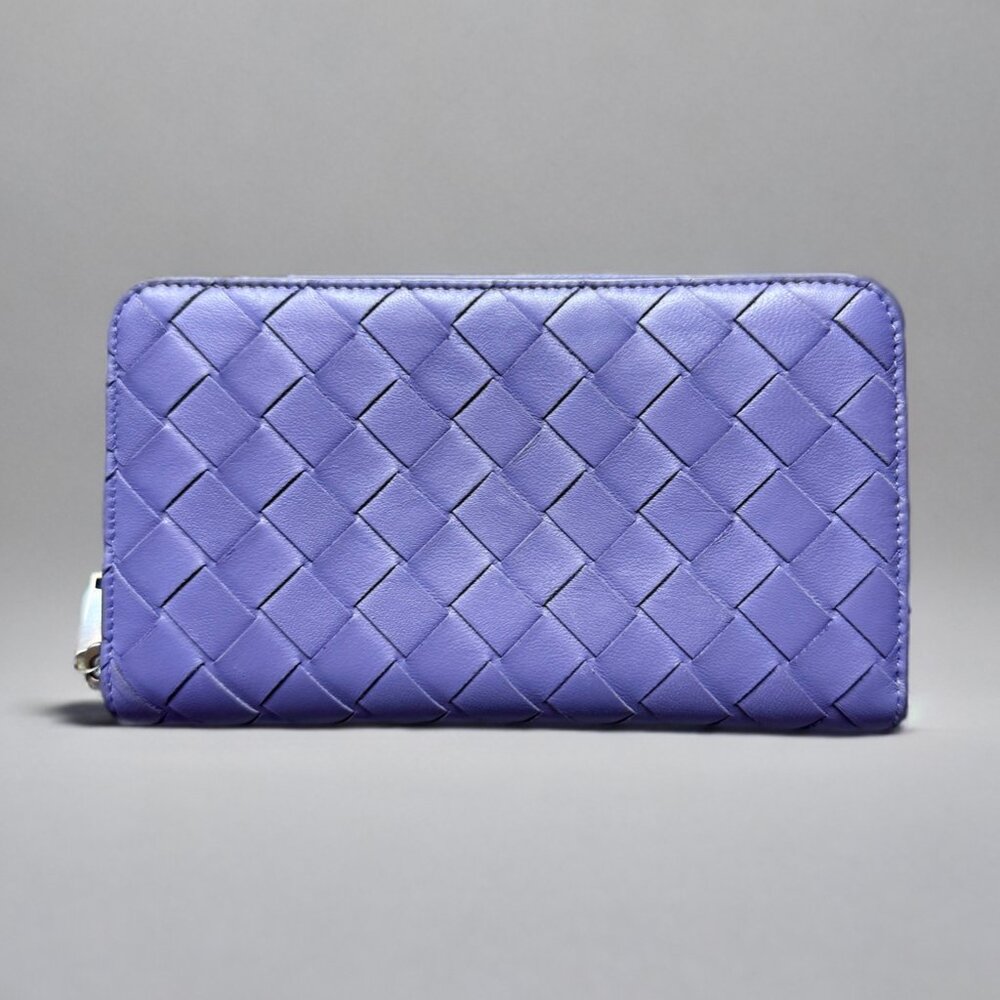 Bottega Veneta Purple Leather Zip Long Wallet